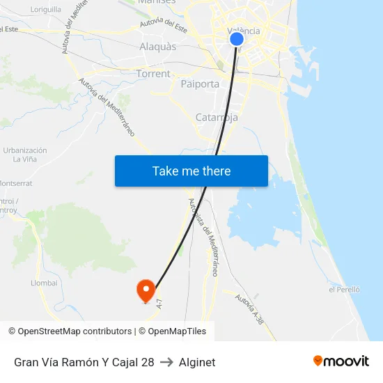 València. Ramón Y Cajal (Parell) - Jesús to Alginet map