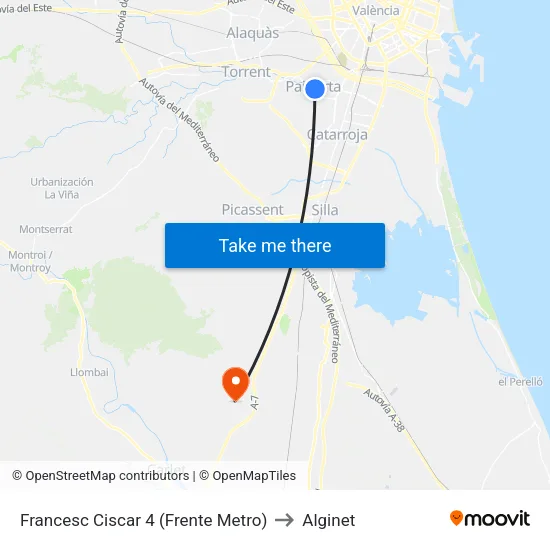Francesc Ciscar 4 (Frente Metro) to Alginet map