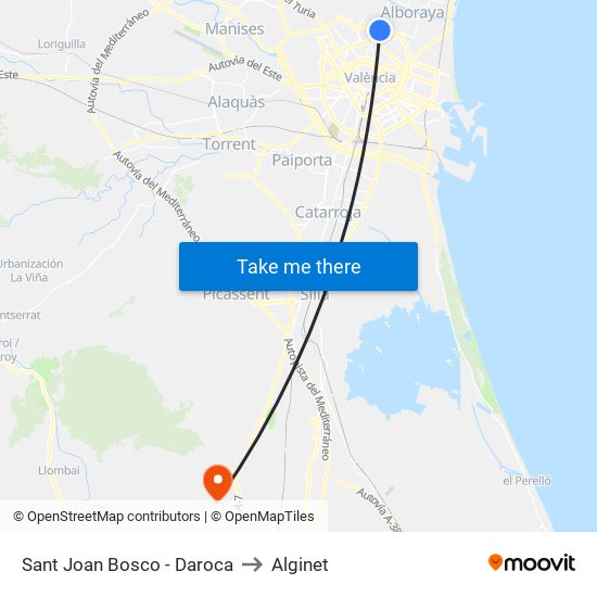 Sant Joan Bosco - Daroca to Alginet map