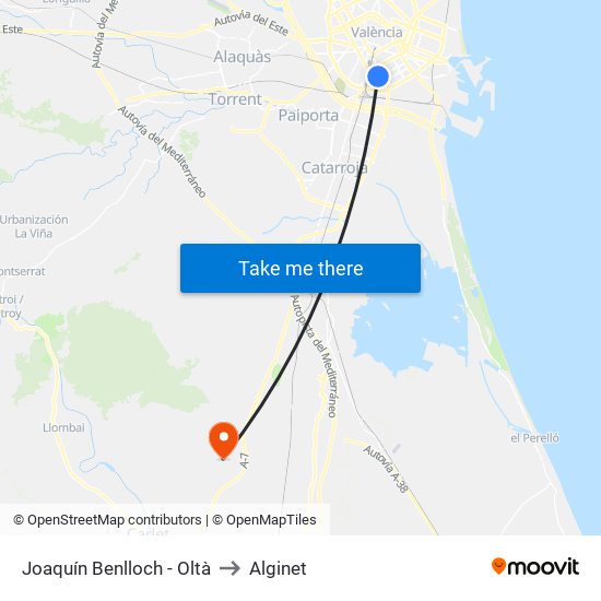 Joaquín Benlloch - Oltà to Alginet map