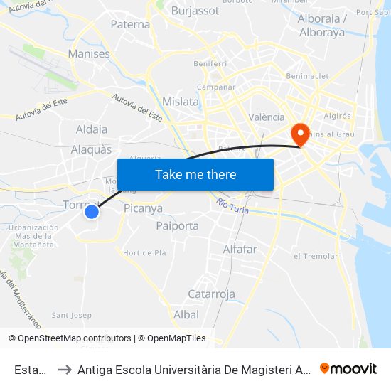 Estación to Antiga Escola Universitària De Magisteri Ausiàs March map