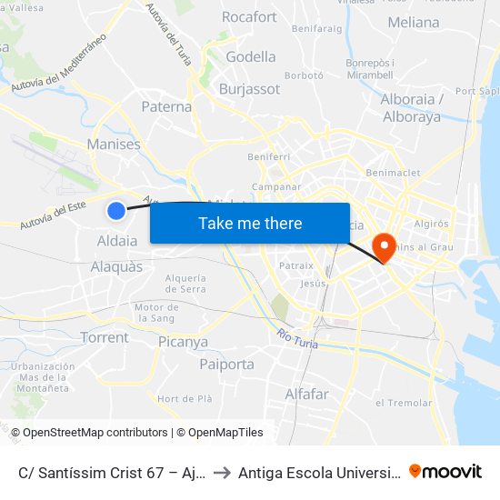 C/ Santíssim Crist 67 – Ajuntament (Barrio Del Cristo) [Aldaia] to Antiga Escola Universitària De Magisteri Ausiàs March map