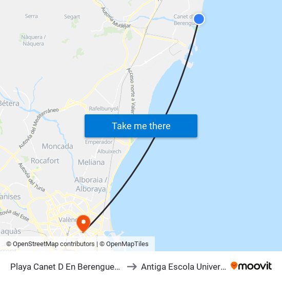Playa Canet D En Berenguer - Plaza Pescadores [Canet D En Berenguer] to Antiga Escola Universitària De Magisteri Ausiàs March map