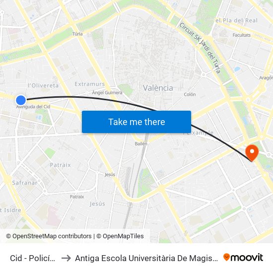 Cid - Policía Local to Antiga Escola Universitària De Magisteri Ausiàs March map