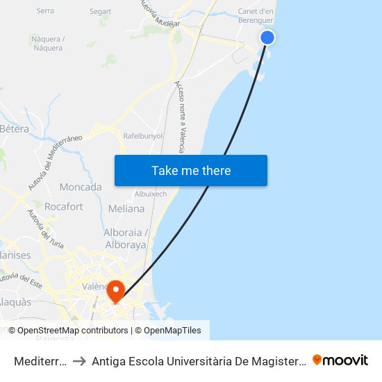 Mediterráneo to Antiga Escola Universitària De Magisteri Ausiàs March map