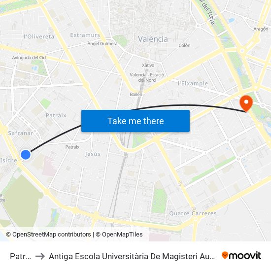 Patraix to Antiga Escola Universitària De Magisteri Ausiàs March map