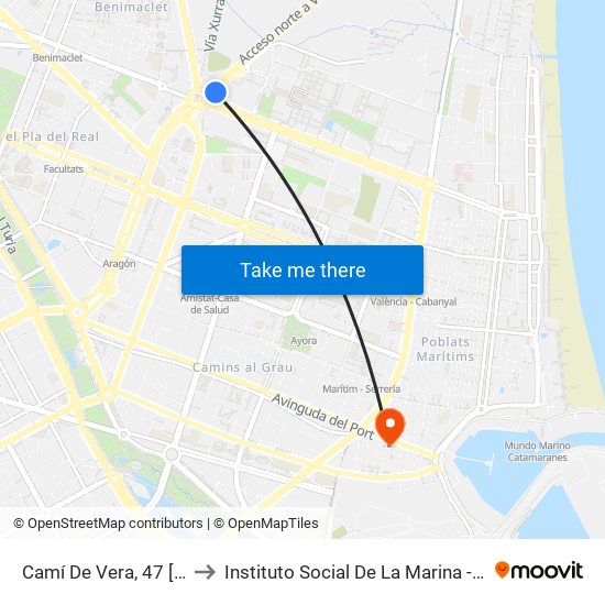 Camí De Vera, 47 [València] to Instituto Social De La Marina - Casa Del Mar map