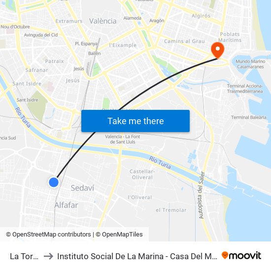La Torre to Instituto Social De La Marina - Casa Del Mar map