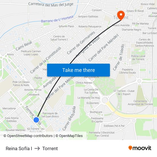 Reina Sofía I to Torrent map