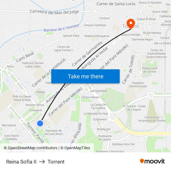 Reina Sofía II to Torrent map