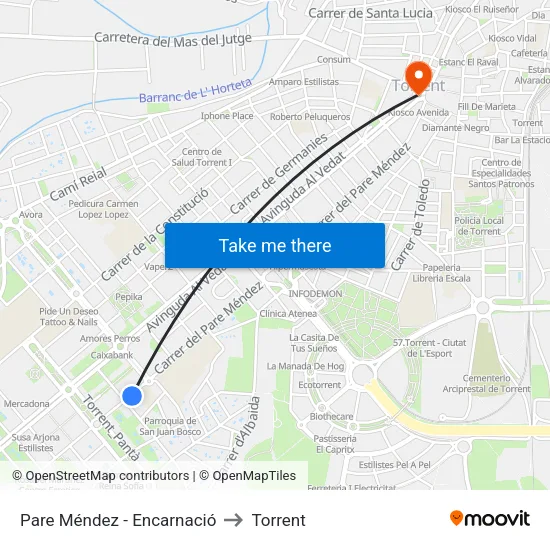 Pare Méndez - Encarnació to Torrent map