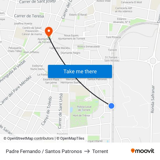 Padre Fernando / Santos Patronos to Torrent map