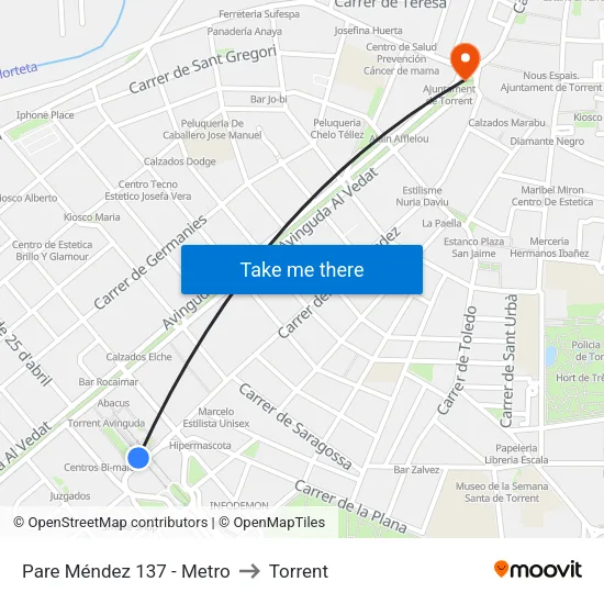 Padre Méndez - Metro to Torrent map