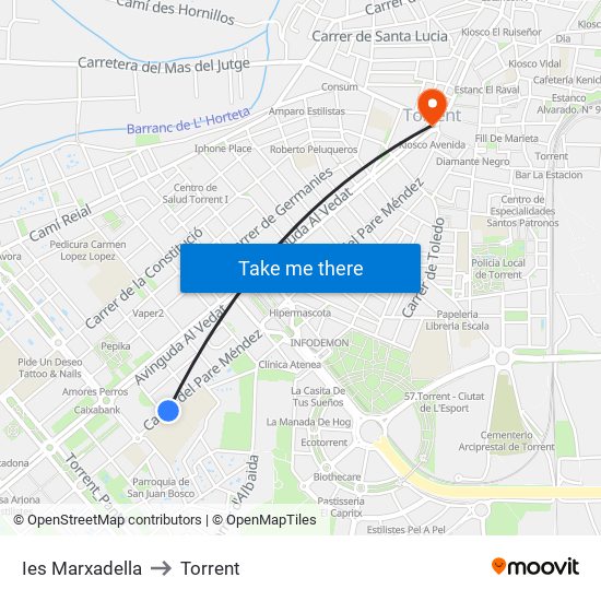 Ies Marxadella to Torrent map