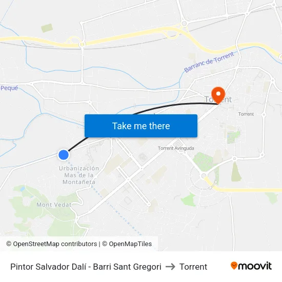 Pintor Salvador Dalí - Barri Sant Gregori to Torrent map