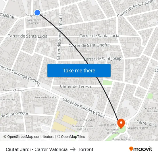Ciutat Jardí - Carrer València to Torrent map