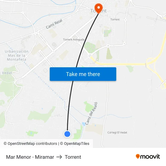 Mar Menor - Miramar to Torrent map