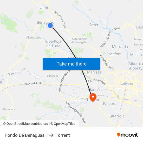 Fondo De Benaguasil to Torrent map
