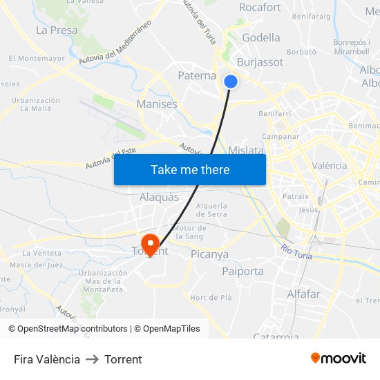 Fira València to Torrent map