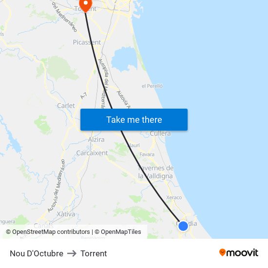 Nou D'Octubre to Torrent map