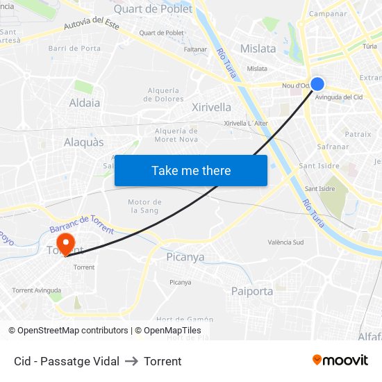 Cid - Passatge Vidal to Torrent map