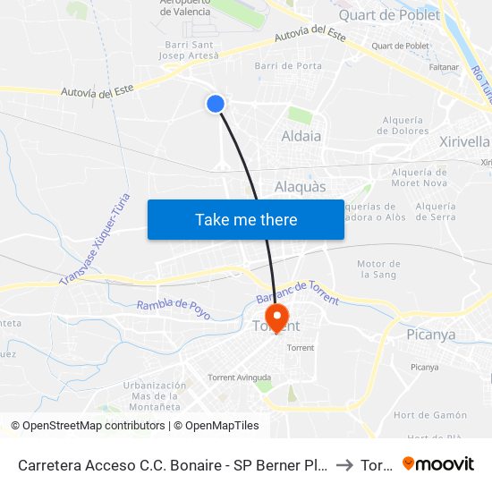Carretera Acceso C.C. Bonaire - SP Berner Plastics Group [Aldaia] to Torrent map