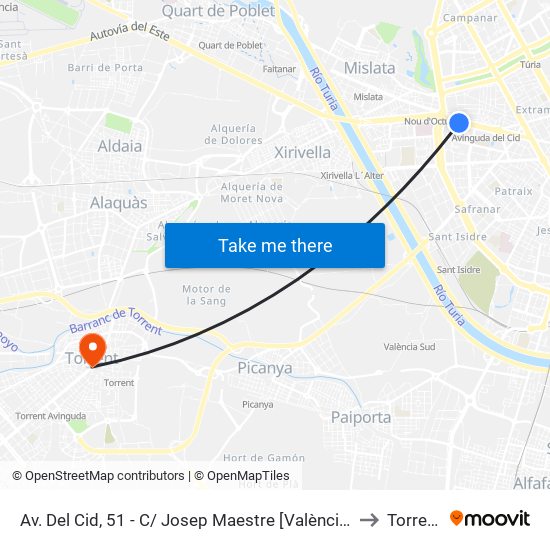 Av. Del Cid, 51 - C/ Josep Maestre [València] to Torrent map