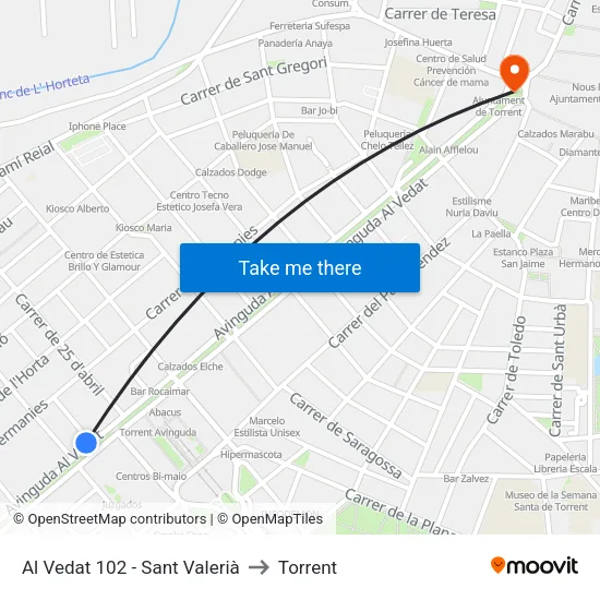 Torrent. Al Vedat 102 (Sant Valerià) to Torrent map