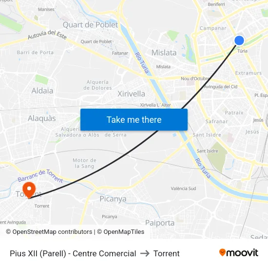 València. Pius XII (Parell) - Centre Comercial to Torrent map