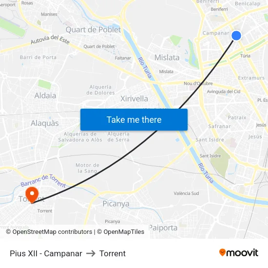 Pius XII - Campanar to Torrent map