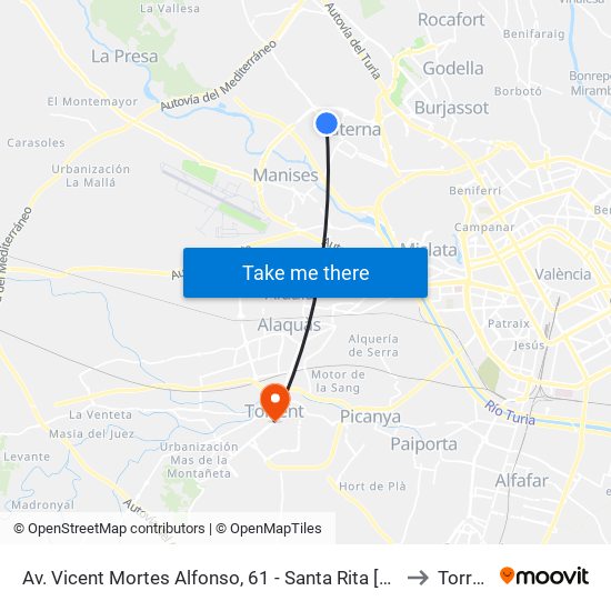 Av. Vicent Mortes Alfonso, 61 - Santa Rita [Paterna] to Torrent map