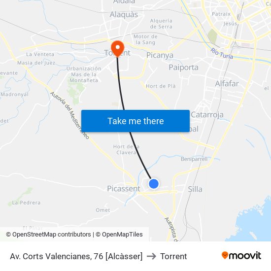 Av. Corts Valencianes, 76 [Alcàsser] to Torrent map