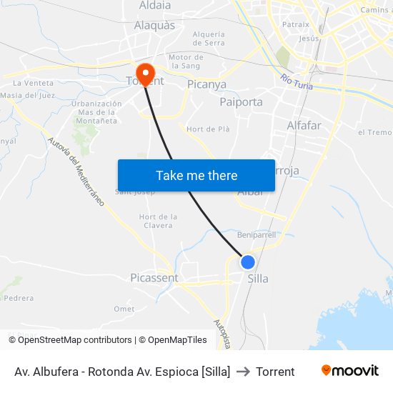 Av. Albufera - Rotonda Av. Espioca [Silla] to Torrent map