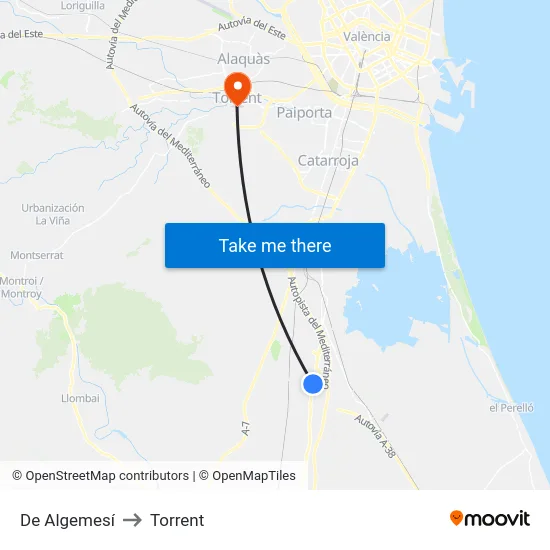 De Algemesí to Torrent map