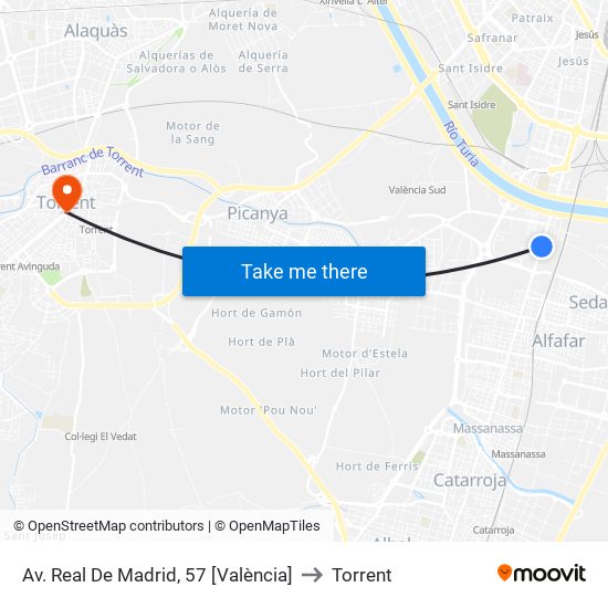 Av. Real De Madrid, 57 [València] to Torrent map