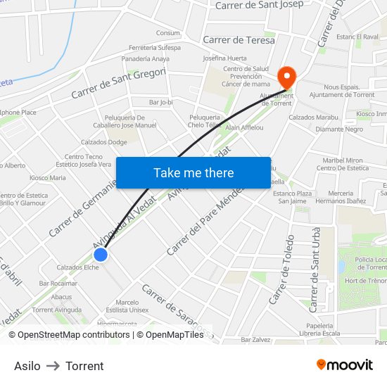 Asilo to Torrent map