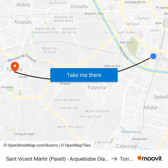 Sant Vicent Màrtir (Parell) - Arquebisbe Olaechea to Torrent map