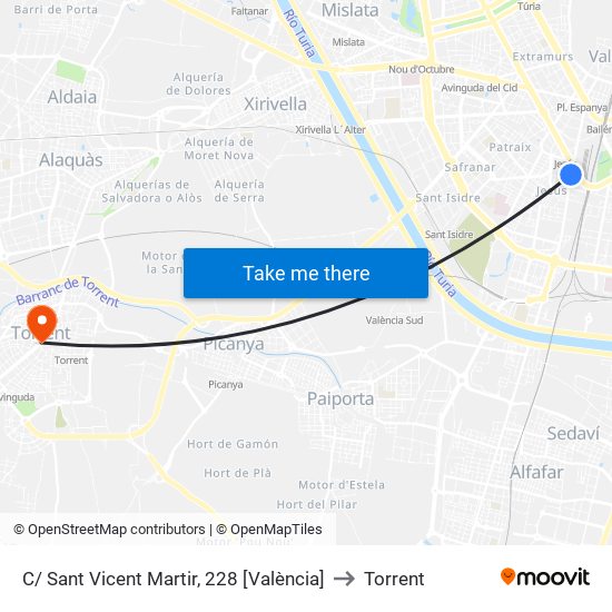 C/ Sant Vicent Martir, 228 [València] to Torrent map