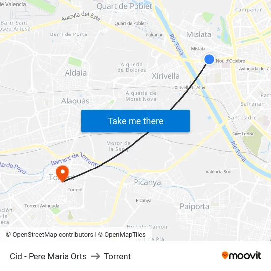 Cid - Pere Maria Orts to Torrent map