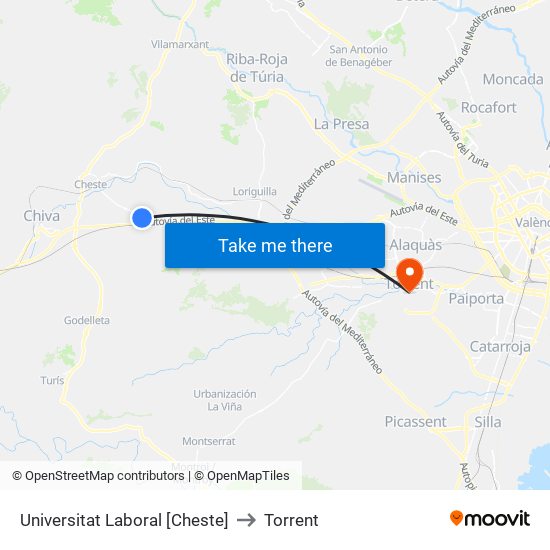 Universitat Laboral [Cheste] to Torrent map