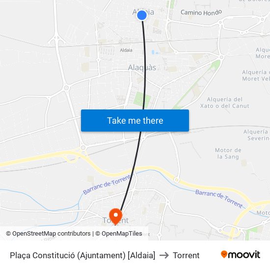 Plaça Constitució (Ajuntament) [Aldaia] to Torrent map