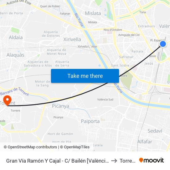 Gran Vía Ramón Y Cajal - C/ Bailén [València] to Torrent map