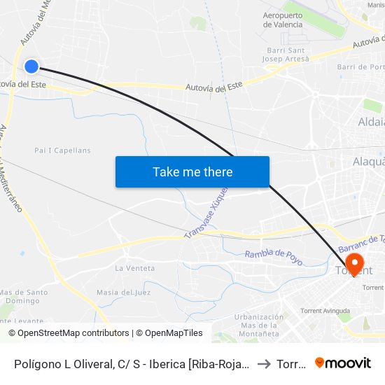 Polígono L Oliveral, C/ S - Iberica [Riba-Roja De Túria] to Torrent map