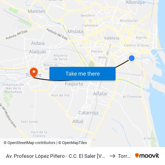 Av. Profesor López Piñero - C.C. El Saler [València] to Torrent map