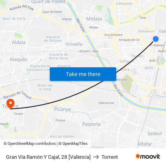 Gran Vía Ramón Y Cajal, 28 [València] to Torrent map