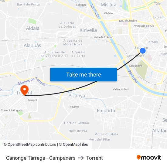 Canonge Tàrrega - Campaners to Torrent map