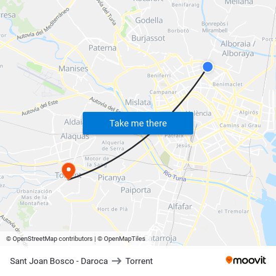 Sant Joan Bosco - Daroca to Torrent map