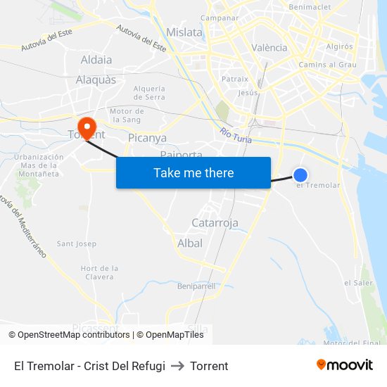 El Tremolar - Crist Del Refugi to Torrent map
