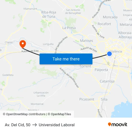 València. Parc De L'Oest - Germans Rivas to Universidad Laboral map
