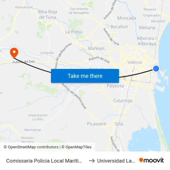 Comissaria Policia Local Marítim (Front) to Universidad Laboral map